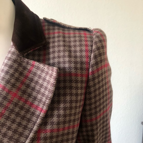 VINTAGE VALENTINO Miss V wool brown plaid blazer - - Picture 3 of 8